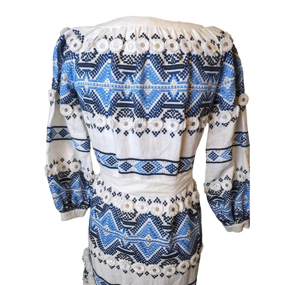 Alexis Maxi Dress Geometric Print Blue Embroidered Belted Quiet Luxury XS - Picture 10 of 15